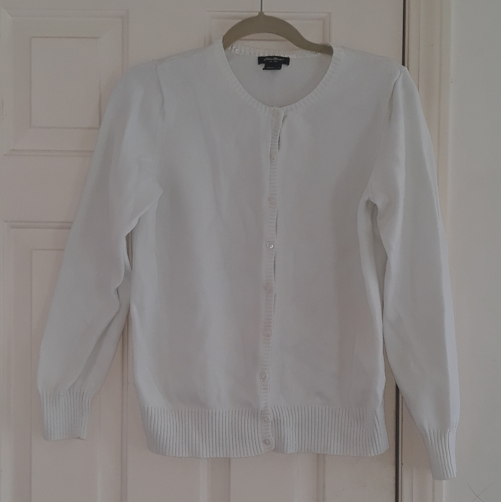 Eddie Bauer White Cardigan Sweater Size Large